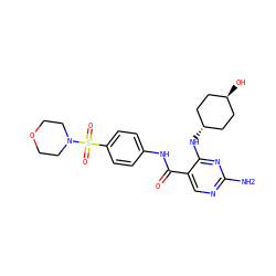 Nc1ncc(C(=O)Nc2ccc(S(=O)(=O)N3CCOCC3)cc2)c(N[C@H]2CC[C@H](O)CC2)n1 ZINC000261144567