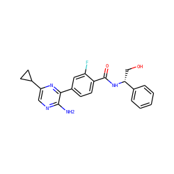 Nc1ncc(C2CC2)nc1-c1ccc(C(=O)N[C@H](CO)c2ccccc2)c(F)c1 ZINC001772578179