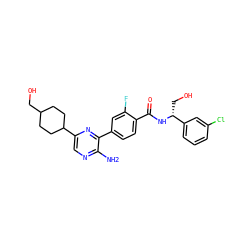 Nc1ncc(C2CCC(CO)CC2)nc1-c1ccc(C(=O)N[C@H](CO)c2cccc(Cl)c2)c(F)c1 ZINC001772610857