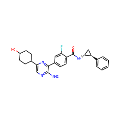 Nc1ncc(C2CCC(O)CC2)nc1-c1ccc(C(=O)N[C@@H]2C[C@H]2c2ccccc2)c(F)c1 ZINC001772599694