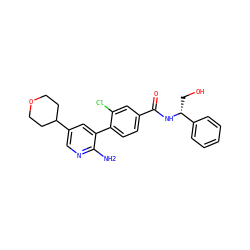 Nc1ncc(C2CCOCC2)cc1-c1ccc(C(=O)N[C@H](CO)c2ccccc2)cc1Cl ZINC001772617277