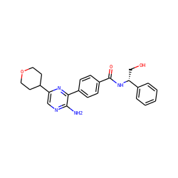 Nc1ncc(C2CCOCC2)nc1-c1ccc(C(=O)N[C@H](CO)c2ccccc2)cc1 ZINC001772574686