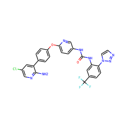 Nc1ncc(Cl)cc1-c1ccc(Oc2ccc(NC(=O)Nc3cc(C(F)(F)F)ccc3-n3ccnn3)cn2)cc1 ZINC001772621928