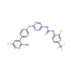 Nc1ncc(Cl)cc1-c1ccc(Oc2ncc(NC(=O)Nc3ccc(C(F)(F)F)cc3Cl)cn2)cc1 ZINC000221140251