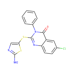Nc1ncc(Sc2nc3ccc(Cl)cc3c(=O)n2-c2ccccc2)s1 ZINC000096258055