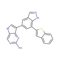 Nc1ncc2[nH]cc(-c3cc(-c4cc5ccccc5s4)c4[nH]ncc4c3)c2n1 ZINC000045338811
