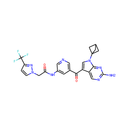 Nc1ncc2c(C(=O)c3cncc(NC(=O)Cn4ccc(C(F)(F)F)n4)c3)cn(C34CC(C3)C4)c2n1 ZINC000169686345