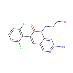 Nc1ncc2cc(-c3c(Cl)cccc3Cl)c(=O)n(CCCO)c2n1 ZINC000003815548