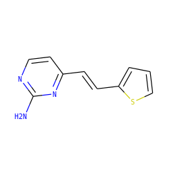 Nc1nccc(/C=C/c2cccs2)n1 ZINC000058599618