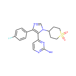 Nc1nccc(-c2c(-c3ccc(F)cc3)ncn2C2CCS(=O)(=O)CC2)n1 ZINC000026717017