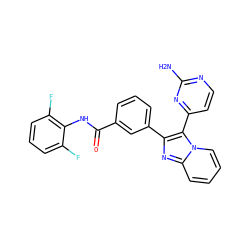 Nc1nccc(-c2c(-c3cccc(C(=O)Nc4c(F)cccc4F)c3)nc3ccccn23)n1 ZINC000040892375