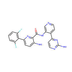 Nc1nccc(-c2ccncc2NC(=O)c2nc(-c3c(F)cccc3F)ccc2N)n1 ZINC000146900466