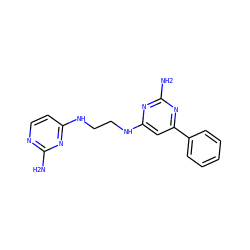 Nc1nccc(NCCNc2cc(-c3ccccc3)nc(N)n2)n1 ZINC000096906136