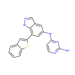 Nc1nccc(Nc2cc(-c3cc4ccccc4s3)c3[nH]ncc3c2)n1 ZINC000045339224