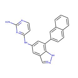 Nc1nccc(Nc2cc(-c3ccc4ccccc4c3)c3[nH]ncc3c2)n1 ZINC000045337612