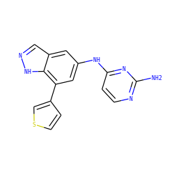 Nc1nccc(Nc2cc(-c3ccsc3)c3[nH]ncc3c2)n1 ZINC000045336989