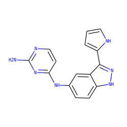 Nc1nccc(Nc2ccc3[nH]nc(-c4ccc[nH]4)c3c2)n1 ZINC000045339490