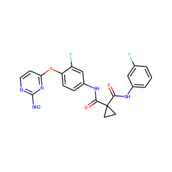 Nc1nccc(Oc2ccc(NC(=O)C3(C(=O)Nc4cccc(F)c4)CC3)cc2F)n1 ZINC001772618764