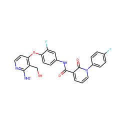 Nc1nccc(Oc2ccc(NC(=O)c3cccn(-c4ccc(F)cc4)c3=O)cc2F)c1CO ZINC000040866864