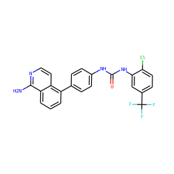 Nc1nccc2c(-c3ccc(NC(=O)Nc4cc(C(F)(F)F)ccc4Cl)cc3)cccc12 ZINC000103256522