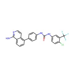 Nc1nccc2c(-c3ccc(NC(=O)Nc4ccc(Cl)c(C(F)(F)F)c4)cc3)cccc12 ZINC000103256518