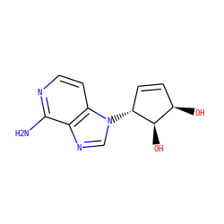 Nc1nccc2c1ncn2[C@@H]1C=C[C@@H](O)[C@H]1O ZINC000021290143
