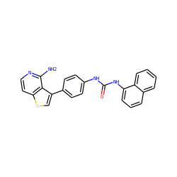 Nc1nccc2scc(-c3ccc(NC(=O)Nc4cccc5ccccc45)cc3)c12 ZINC000028703854