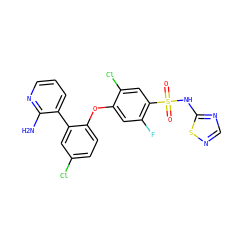 Nc1ncccc1-c1cc(Cl)ccc1Oc1cc(F)c(S(=O)(=O)Nc2ncns2)cc1Cl ZINC000095585555