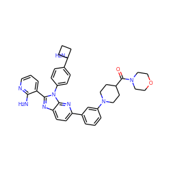 Nc1ncccc1-c1nc2ccc(-c3cccc(N4CCC(C(=O)N5CCOCC5)CC4)c3)nc2n1-c1ccc(C2(N)CCC2)cc1 ZINC000169697641