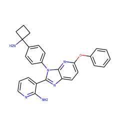 Nc1ncccc1-c1nc2ccc(Oc3ccccc3)nc2n1-c1ccc(C2(N)CCC2)cc1 ZINC000169697652