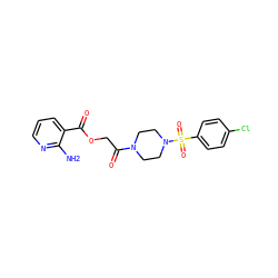 Nc1ncccc1C(=O)OCC(=O)N1CCN(S(=O)(=O)c2ccc(Cl)cc2)CC1 ZINC000024630991