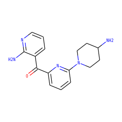 Nc1ncccc1C(=O)c1cccc(N2CCC(N)CC2)n1 ZINC000084758126