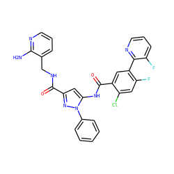 Nc1ncccc1CNC(=O)c1cc(NC(=O)c2cc(-c3ncccc3F)c(F)cc2Cl)n(-c2ccccc2)n1 ZINC001772657985