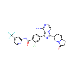 Nc1nccn2c([C@@H]3CC[C@H]4CCC(=O)N4C3)nc(-c3ccc(C(=O)Nc4cc(C(F)(F)F)ccn4)c(Cl)c3)c12 ZINC000145539868