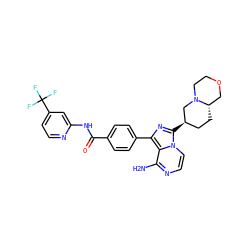 Nc1nccn2c([C@@H]3CC[C@H]4COCCN4C3)nc(-c3ccc(C(=O)Nc4cc(C(F)(F)F)ccn4)cc3)c12 ZINC000145510718