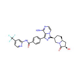 Nc1nccn2c([C@H]3CC[C@H]4C[C@@H](O)C(=O)N4C3)nc(-c3ccc(C(=O)Nc4cc(C(F)(F)F)ccn4)cc3)c12 ZINC000145527067