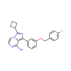 Nc1nccn2c(C3CCC3)nc(-c3cccc(OCc4ccc(Cl)cc4)c3)c12 ZINC000028885312