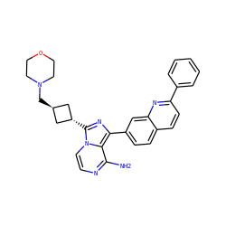 Nc1nccn2c1c(-c1ccc3ccc(-c4ccccc4)nc3c1)nc2[C@H]1C[C@H](CN2CCOCC2)C1 ZINC000101147340