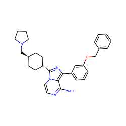 Nc1nccn2c1c(-c1cccc(OCc3ccccc3)c1)nc2[C@H]1CC[C@H](CN2CCCC2)CC1 ZINC000253665532