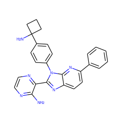 Nc1nccnc1-c1nc2ccc(-c3ccccc3)nc2n1-c1ccc(C2(N)CCC2)cc1 ZINC000169705884