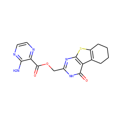 Nc1nccnc1C(=O)OCc1nc2sc3c(c2c(=O)[nH]1)CCCC3 ZINC000005174392