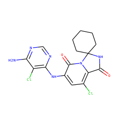 Nc1ncnc(Nc2cc(Cl)c3n(c2=O)C2(CCCCC2)NC3=O)c1Cl ZINC001772646000