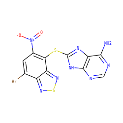 Nc1ncnc2[nH]c(Sc3c([N+](=O)[O-])cc(Br)c4nsnc34)nc12 ZINC000002827391