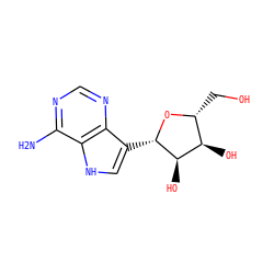 Nc1ncnc2c([C@@H]3O[C@H](CO)[C@@H](O)[C@H]3O)c[nH]c12 ZINC000145058639
