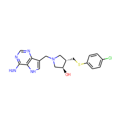 Nc1ncnc2c(CN3C[C@H](CSc4ccc(Cl)cc4)[C@@H](O)C3)c[nH]c12 ZINC000011686335