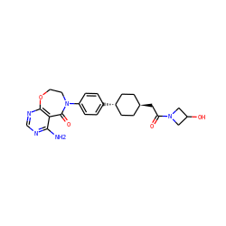 Nc1ncnc2c1C(=O)N(c1ccc([C@H]3CC[C@H](CC(=O)N4CC(O)C4)CC3)cc1)CCO2 ZINC000261177351