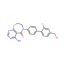 Nc1ncnc2c1C(=O)N(c1ccc(-c3ccc(CO)cc3Cl)cc1)CCO2 ZINC000169324821
