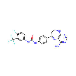 Nc1ncnc2c1N=C(c1ccc(NC(=O)Nc3ccc(F)c(C(F)(F)F)c3)cc1)CCN2 ZINC000029049267