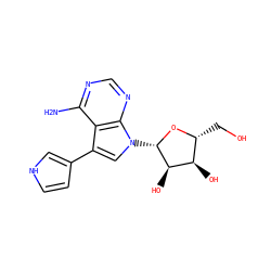 Nc1ncnc2c1c(-c1cc[nH]c1)cn2[C@@H]1O[C@H](CO)[C@@H](O)[C@H]1O ZINC000072106220
