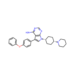 Nc1ncnc2c1c(-c1ccc(Oc3ccccc3)cc1)cn2[C@H]1CC[C@@H](N2CCCCC2)CC1 ZINC000100796371